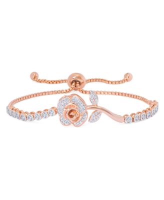 Macy's - Diamond Accent Rose Flower Adjustable Bolo Bracelet in Rose Gold Plate