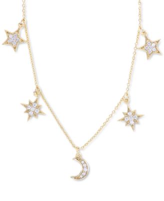 Macy's - Cubic Zirconia Star & Moon Dangle Statement Necklace in Sterling Silver, 16" + 2" extender