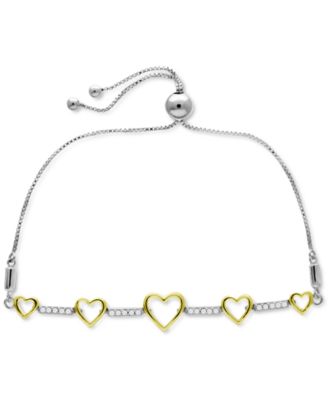 Macy's - Diamond Graduated Heart Bolo Bracelet (1/6 ct. t.w.) in Sterling Silver & 14k Gold-Plate