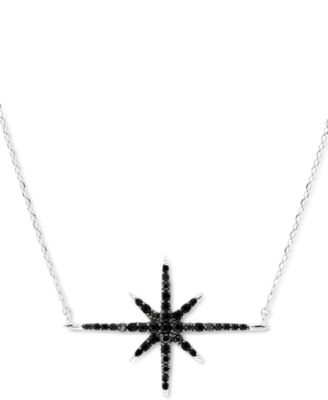Macy's - Black Spinel Starburst Pendant Necklace in Sterling Silver, 18" + 2" extender