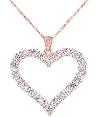 Macy's - Lab-Created Moissanite Heart 18" Pendant Necklace (2-2/5 ct. t.w.) in 18k Rose Gold-Plated Sterling Silver