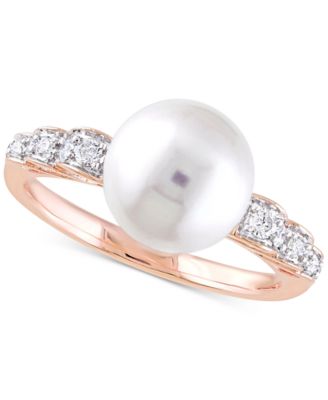 Macy's - Cultured Freshwater Pearl (9mm) & Diamond (1/8 ct. t.w.) Ring in 10k Rose Gold