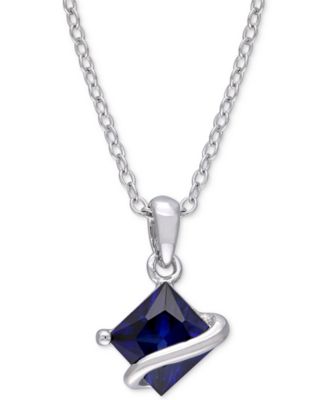 Macy's - Lab-Grown Blue Sapphire Square 18" Pendant Necklace (1-1/3 ct. t.w.) in Sterling Silver