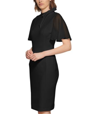 Calvin Klein - Tie-Neck Chiffon-Flutter-Sleeve Sheath Dress
