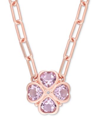 Macy's - Rose Quartz (2-1/5 ct. t.w.) & Diamond Accent Heart Flower 18" Pendant Necklace in Rose Gold-Plated Sterling Silver