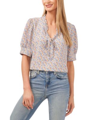 CeCe - Printed Tie-Neck Blouse