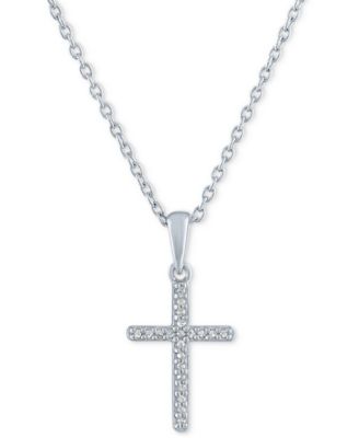 Macy's - Diamond Accent Cross Pendant Necklace in Sterling Silver, 16" + 2" extender