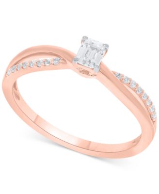 Macy's - Diamond Emerald-Cut Swirl Solitaire Engagement Ring (1/4 ct. tw) in 14k Rose Gold