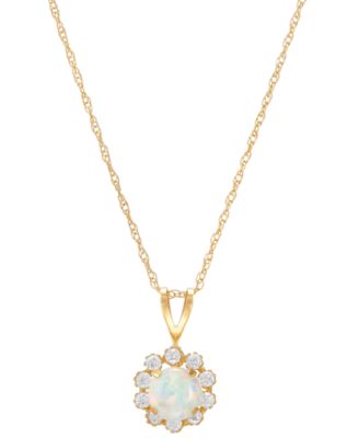 Macy's - Citrine (3/8 ct. tw.) & Lab-Created White Sapphire (1/3 ct. t.w.) Halo 18" Pendant Necklace in 14k Gold (Also in Lab-Created Opal & Lab-Created Blue Sapphire)