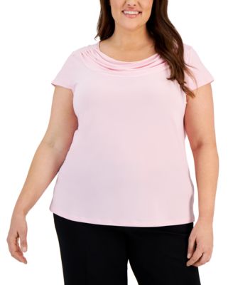 Kasper - Plus Size Short-Sleeve Cowl-Neck Top