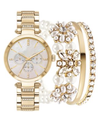 Jessica Carlyle - Women's Holiday 2022 Gold-Tone Metal Alloy Bracelet Watch 34mm Gift Set