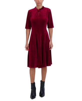 Robbie Bee - Women's Velvet Short-Sleeve A-Line Dress