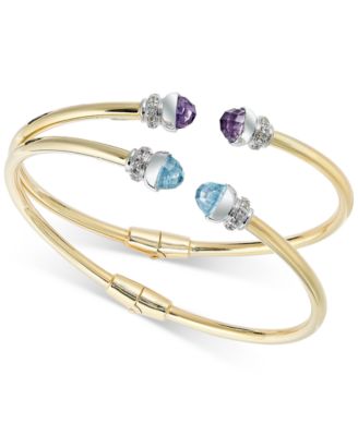 Macy's - 2-Pc. Swiss Blue Topaz (2 ct. t.w.), Amethyst (1-5/8 ct. t.w.) & White Topaz (1/3 ct. t.w.) Hinged Cuff Bracelets in Sterling Silver & 14k Gold-Plate