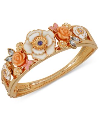 GUESS - Gold-Tone Mixed Color Stone Flower Bangle Bracelet