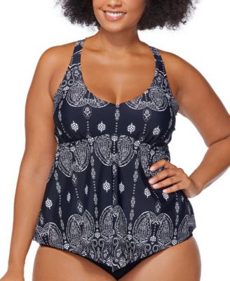Raisins Curve - Plus Size Printed V-Hem Best Day Ever Trinidad Y-Back Tankini Swim Top