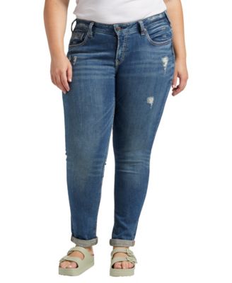 Silver Jeans Co. - Plus Size Indigo Wash Ripped Girlfriend Jeans