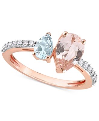 Macy's - Morganite (1-1/6 ct. t.w.), Aquamarine (3/8 ct. t.w.) & White Topaz (3/8 ct. t.w.) Ring in 10k Rose Gold