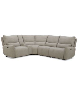 Furniture - Olper 5-Pc. Fabric Zero Wall Sectional Sofa with Two Power Motion Pieces & Console