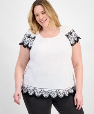 Style & Co - Plus Size Scalloped-Hem Flutter-Sleeve Top