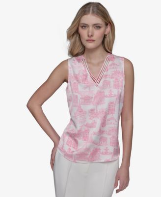KARL LAGERFELD PARIS - Women's Printed Crisscross V-Neck Blouse