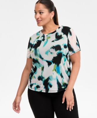 I.N.C. International Concepts - Plus Size Printed Mesh Short-Sleeve Top, Macy's Exclusive