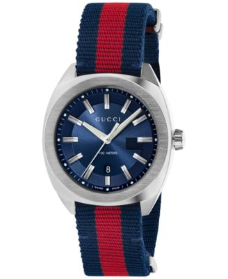 Gucci - Men's Swiss Cushion Blue-Red-Blue Web Nylon Strap Watch 41mm YA142304