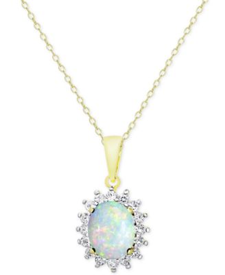 Macy's - Opal (1-1/2 ct. t.w.) and White Topaz (5/8 ct. t.w.) Pendant Necklace in 18k Gold-Plated Sterling Silver
