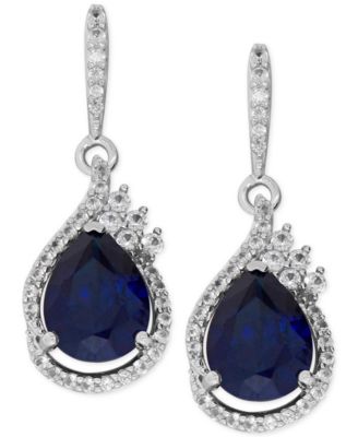Macy's - Lab-Created Blue Sapphire (4-5/8 ct. t.w.) and White Sapphire (1/2 ct. t.w.) Drop Earrings in Sterling Silver