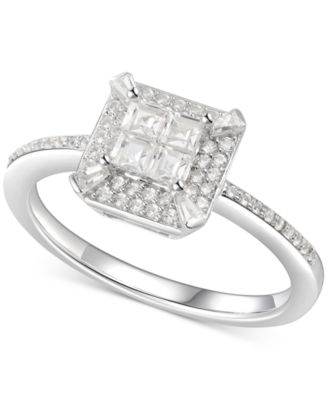 Macy's - Cubic Zirconia Square Cluster Halo Ring in Sterling Silver