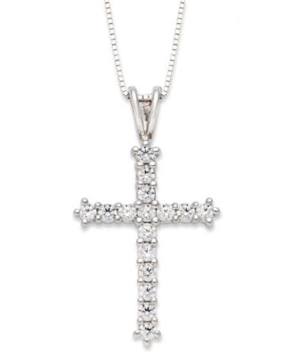 Macy's - Diamond Cross Pendant Necklace in 14k White Gold (1/2 ct. t.w.)