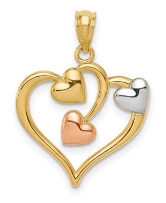 Macy's - Three Hearts Pendant in 14k Yellow and Rose Gold over Rhodium