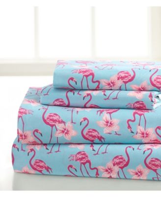 Universal Home Fashions - SEASIDE RESORT Flamingo Flowers Twin Sheet set