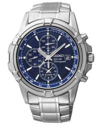 Seiko - Watch, Men's Chronograph Solar Stainless Steel Bracelet 43mm SSC141