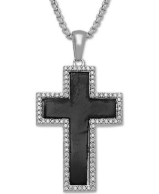 Macy's - Men's Onyx (24 x 15-1/2mm) & Diamond (1/4 ct. t.w.) 22" Pendant Necklace in Sterling Silver