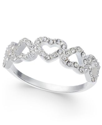 Charter Club - Fine Silver Plate Pav&eacute; Open Heart Ring
