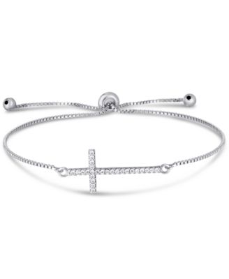 Macy's - Cubic Zirconia Cross Adjustable Slider Bolo Bracelet in Fine Silver Plate