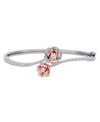 Macy's - Created White Sapphire (1 1/2 ct. t.w.) Rose Swirl Bangle in Two-Tone Sterling Silver