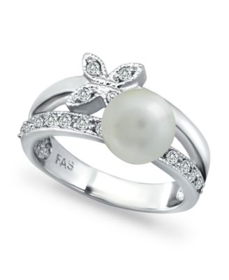 Macy's - Imitation Pearl Cubic Zirconia Butterfly Ring in Fine Silver Plate