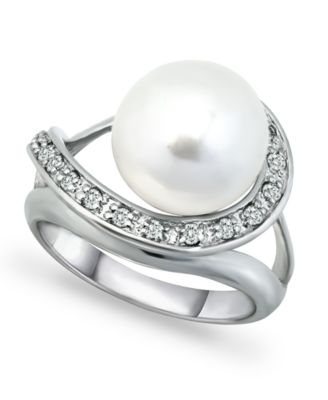Macy's - Imitation Pearl and Pave Cubic Zirconia Swirl Wrap Ring in Fine Silver Plate