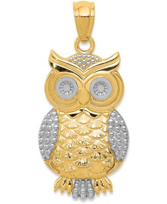 Macy's - Textured Owl Charm in 14K Gold with Rhodium Plating