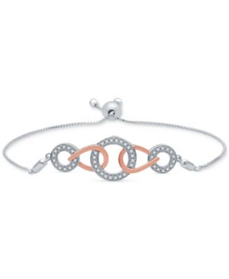 Macy's - Diamond Interlocking Link Bolo Bracelet (1/6 ct. t.w.) in Sterling Silver & 14k Rose Gold-Plate