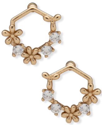 lonna & lilly - Gold-Tone Crystal & Flower Open Stud Earrings