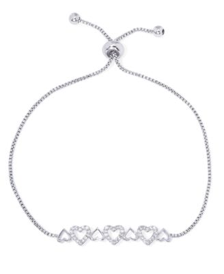 Macy's - Cubic Zirconia Multible Hearts Adjustable Bolo Bracelet in Fine Silver Plate