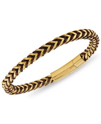 Esquire Men's Jewelry - Nylon Cord Statement Bracelet in Gold Ion-Plated Stainless Steel or Stainless Steel