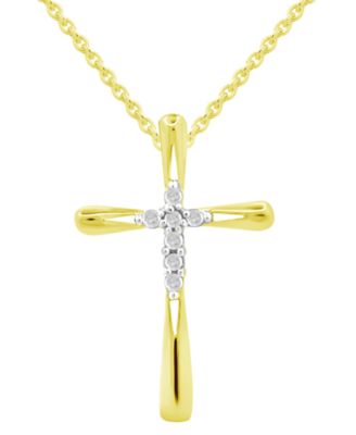 Macy's - Diamond Cross 18" Pendant Necklace (1/10 ct. t.w.) in 14k Gold-Plated Sterling Silver