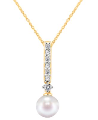 Honora - Cultured Freshwater Pearl 7-7.5mm and Diamond 1/5 ct. tw. Pendant 18" Necklace in 14k White Gold