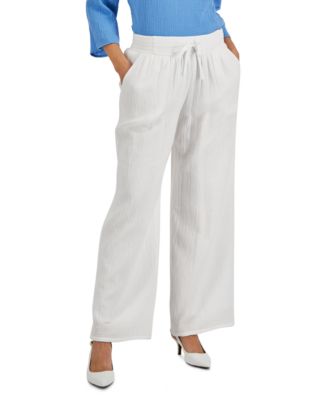 JM Collection - Petite Cotton Gauze Wide-Leg Pants
