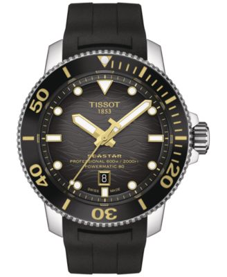 Tissot - Men's Seastar 2000 Professional Powermatic 80 Automatic Black Rubber Strap Watch 46mm
