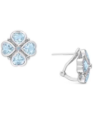 Macy's - Blue Topaz Heart Flower Stud Earrings (4-2/5 ct. t.w.) Stud Earrings in Sterling Silver (Also in Rose Quartz)