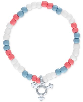 Macy's - Diamond Accent & Resin Bead Pride Symbol Stretch Bracelet in Sterling Silver